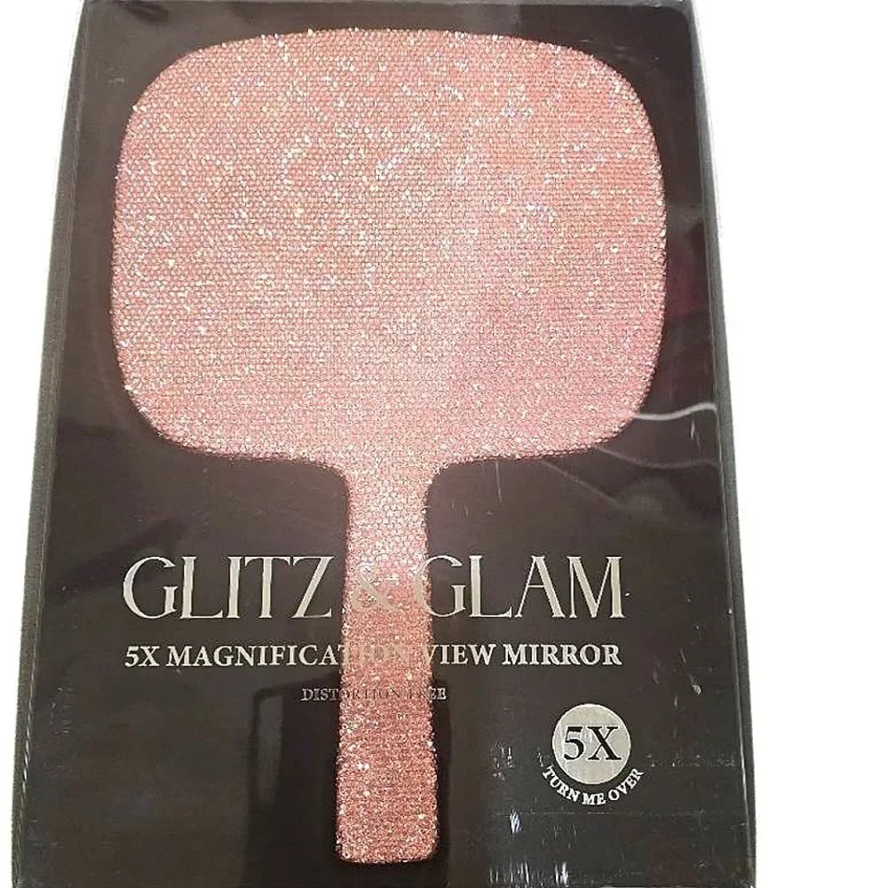 Glitz & Glam Pink Rhinestone 5X Magnification View Mirror